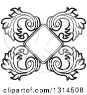 Clipart Of A Black And White Floral Design Element With A Diamond Frame Royalty Free Vector Illustration