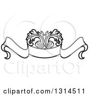 Clipart Of A Black And White Ribbon Banner And Floral Design Royalty Free Vector Illustration by Lal Perera