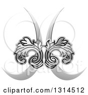 Clipart Of A Silver Shiny Floral Design Element Over Swooshes Royalty Free Vector Illustration