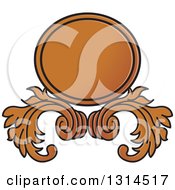 Clipart Of A Brown Floral Design Element With An Oval Frame Royalty Free Vector Illustration