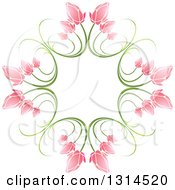 Poster, Art Print Of Circle Of Green Stems And Pink Flowers 2