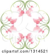 Poster, Art Print Of Circle Of Green Stems And Pink Flowers