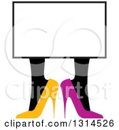 Poster, Art Print Of Yellow And Purple High Heel Shoes Under A Blank Sign