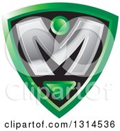 Clipart Of A Silver Letter M In A Black And Green Shield Royalty Free Vector Illustration by Lal Perera