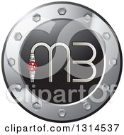 Poster, Art Print Of Letter M 3 In A Round Silver And Black Icon With A Red Plumbing Valve