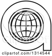 Clipart Of A Black And White Abstract Lowercase Letter A And Gride Globe Royalty Free Vector Illustration
