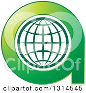 Clipart Of A Green Abstract Lowercase Letter A And Gride Globe Royalty Free Vector Illustration