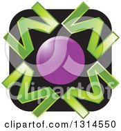 Poster, Art Print Of Purple Circle With Green Letter M Over A Black Square Icon