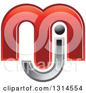 Clipart Of A Red And Silver Abstract Letter M J Design Royalty Free Vector Illustration