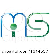 Poster, Art Print Of Blue And Green Abstract Letter M I S Design