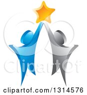 Poster, Art Print Of 3d Blue And Silver Couple Cheering With A Star