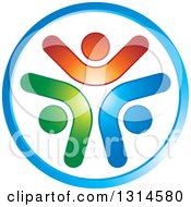 Clipart Of A Colorful Group Of Cheering People In A Blue Circle Royalty Free Vector Illustration