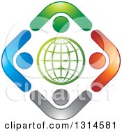 Poster, Art Print Of Colorful Gradient Group Of People In A Circle Around A Globe