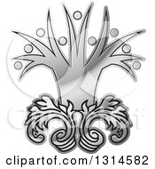 Clipart Of A Gradient Silver Tree With People Branches Royalty Free Vector Illustration by Lal Perera