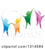 Poster, Art Print Of Colorful Group Of Cheering People Holding Up Their Hands
