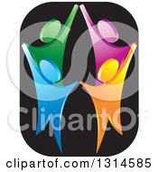 Clipart Of A Colorful Group Of People Holding Up Their Hands Over Black Royalty Free Vector Illustration