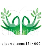 Poster, Art Print Of Gradient Green Hands With Leaves