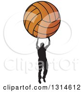 Poster, Art Print Of Black Silhouetted Man Holding Up A Giant Basketball