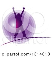 Poster, Art Print Of Silhouetted Cheering Man Over A Purple Circle