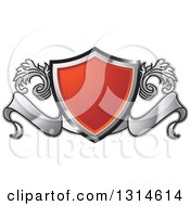 Poster, Art Print Of Red Black And Silver Shield And Ribbon Banner With Floral Elements