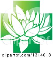 Poster, Art Print Of White Water Lily Lotus Flower Over A Gradient Green Cross