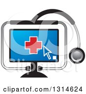 Poster, Art Print Of Red Medical Cross On A Computer Screen In A Stethoscope