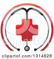 Clipart Of A Red Medical Cross And Stethoscope Under An Arch Royalty Free Vector Illustration by Lal Perera