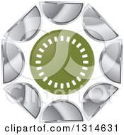Clipart Of A Green Circle With Silver Half Circles Royalty Free Vector Illustration