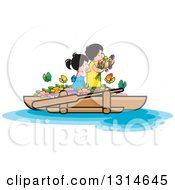 Poster, Art Print Of Happy Children With Flowers And Butterflies On A Boat