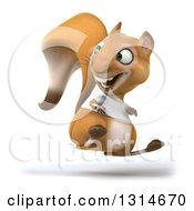 3d Casual Squirrel Wearing A White T Shirt Looking Back And Hopping To The Right
