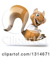3d Casual Squirrel Wearing A White T Shirt Smiling And Hopping To The Right