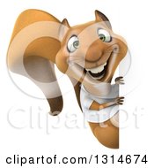 3d Casual Squirrel Wearing A White T Shirt Looking Around A Sign