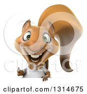 3d Casual Squirrel Wearing A White T Shirt Giving A Thumb Up Over A Sign