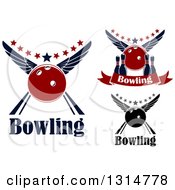 Clipart Of Winged Bowling Balls With Stars And Text Royalty Free Vector Illustration