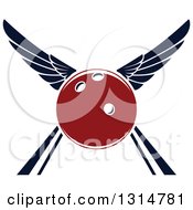 Clipart Of A Red Winged Bowling Ball In An Alley Royalty Free Vector Illustration