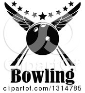 Poster, Art Print Of Black And White Winged Bowling Ball In An Alley With Stars And Text