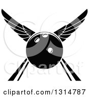Clipart Of A Black And White Winged Bowling Ball In An Alley Royalty Free Vector Illustration