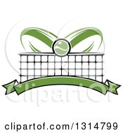 Tennis Ball Over Abstract Rackets A Net And Blank Green Banner