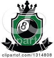 Poster, Art Print Of Billiards Pool Eight Ball In A Green Shield With A Blank Banner And Crown