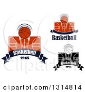 Clipart Of Basketballs Courts And Banners With Text Royalty Free Vector Illustration