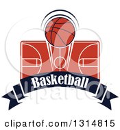 Poster, Art Print Of Basketball Over A Court And Text Ribbon Banner