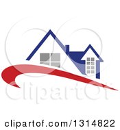 Clipart Of A House With A Blue Roof Over A Red Swoosh Royalty Free Vector Illustration by Vector Tradition SM