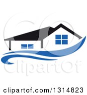 Poster, Art Print Of House With A Black Roof Over A Blue Swoosh