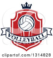 Poster, Art Print Of Volleyball On A Red And White Shield With A Crown And Text Banner