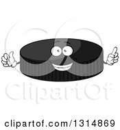 Poster, Art Print Of Cartoon Grayscale Hockey Puck Character Holding Up A Finger