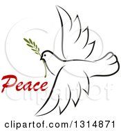 Poster, Art Print Of Sketched Flying Peace Dove With A Branch And Text