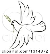 Poster, Art Print Of Sketched Flying Peace Dove With A Branch
