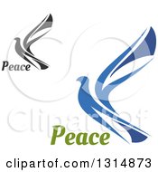 Poster, Art Print Of Blue And Black Flying Peace Doves With Text