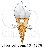 Poster, Art Print Of Cartoon Vanilla Ice Cream Waffle Cone Character Pointing
