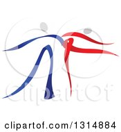 Clipart Of A Red Blue And White Ribbon Couple Dancing Together 2 Royalty Free Vector Illustration